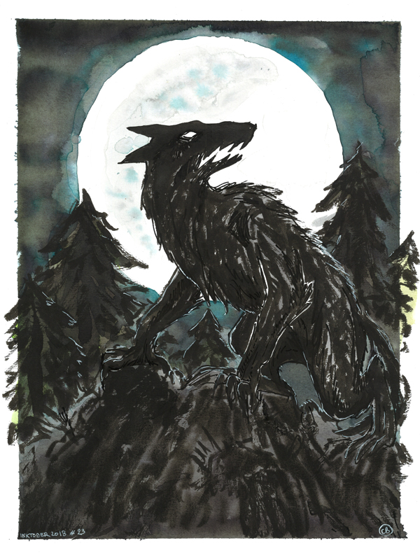 Illustration : la silhouette menaçante d'un loup garou se découpe devant la pleine lune